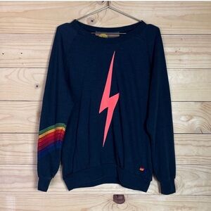 Aviator Nation Black Sweatshirt with Pink Lightning Bolt EUC
